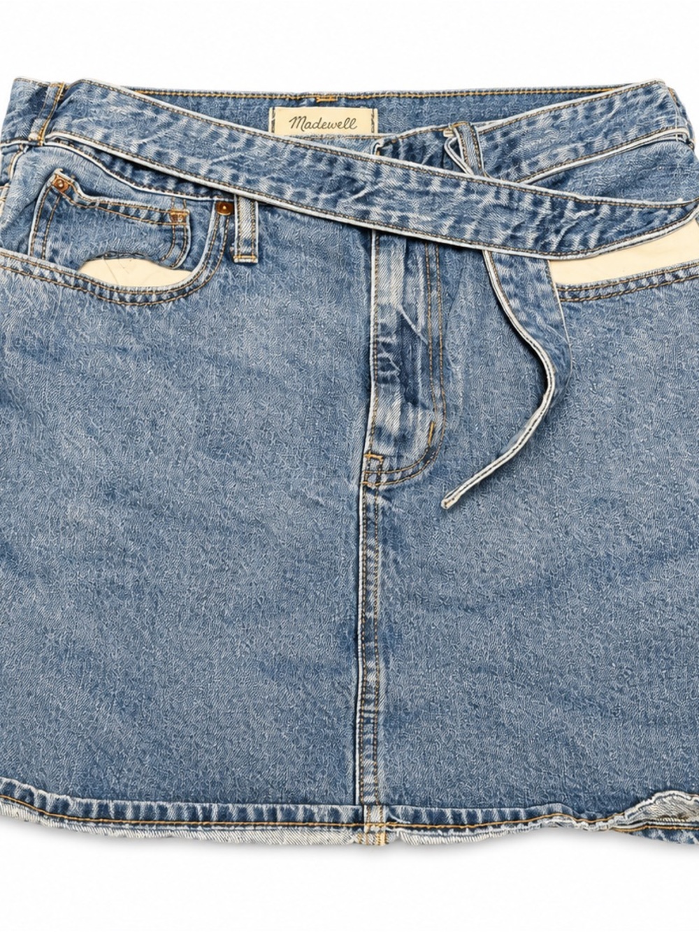 Madewell Rigid Denim Straight Mini Skirt Haydel Wash Tie-Waist Edition 28